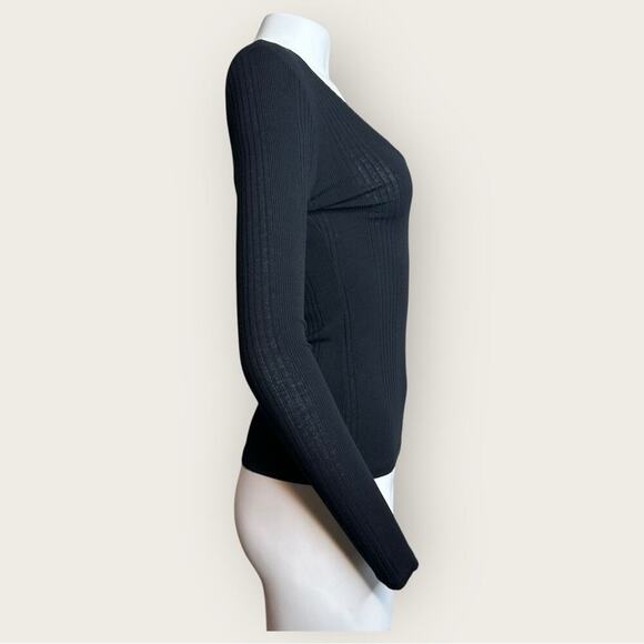 NWT | Avec Les Filles | Ribbed Scoop Neck Long Sleeve Top | Black | Medium - Picture 3 of 11